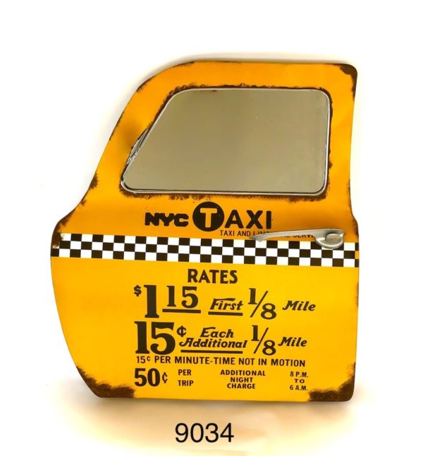 retro mirror sign yellow cab